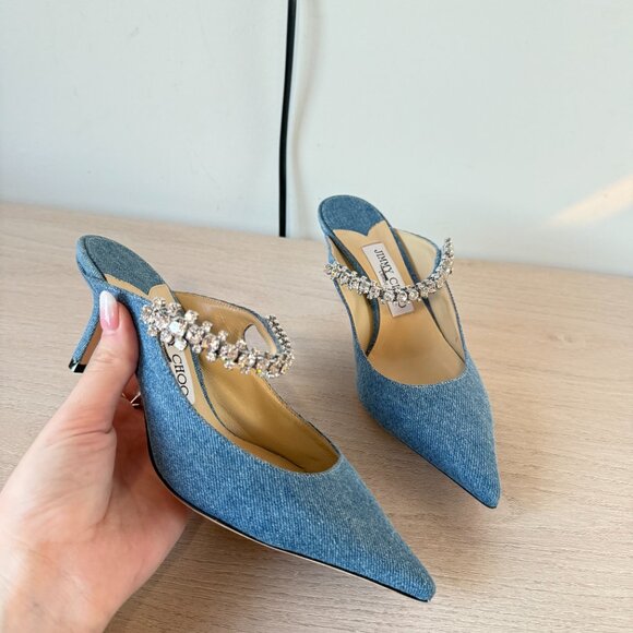 Jimmy Choo Bing 65 Mules Blue Denim Crystal Embellished Pointed Toe 36.5 - Picture 4 of 12